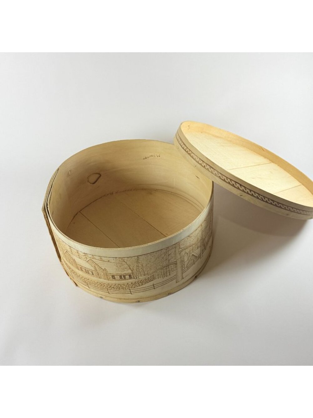 Vintage 1970's Dufecks Denmark WI Cheese Box Round Wood Dairy Advertising